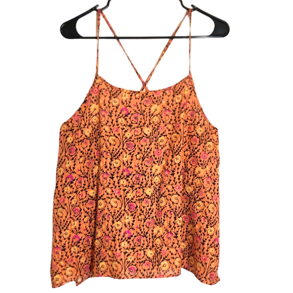 Anthropologie Cotton Cami Blouse Boho Flowy Crossing Ties with Beads